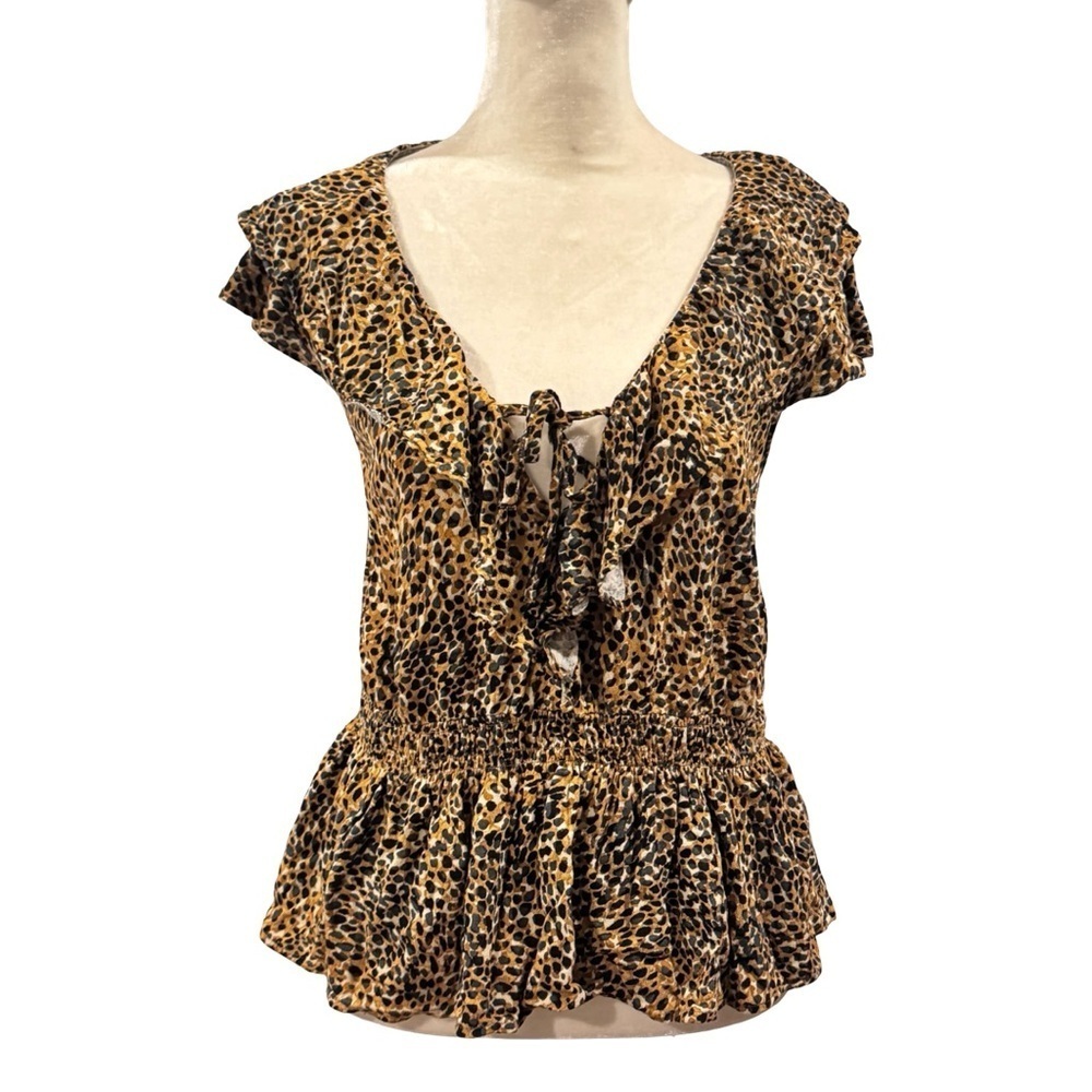 Old Navy  Womens Leopard Flouncy peplum Flouncy blouse Size M